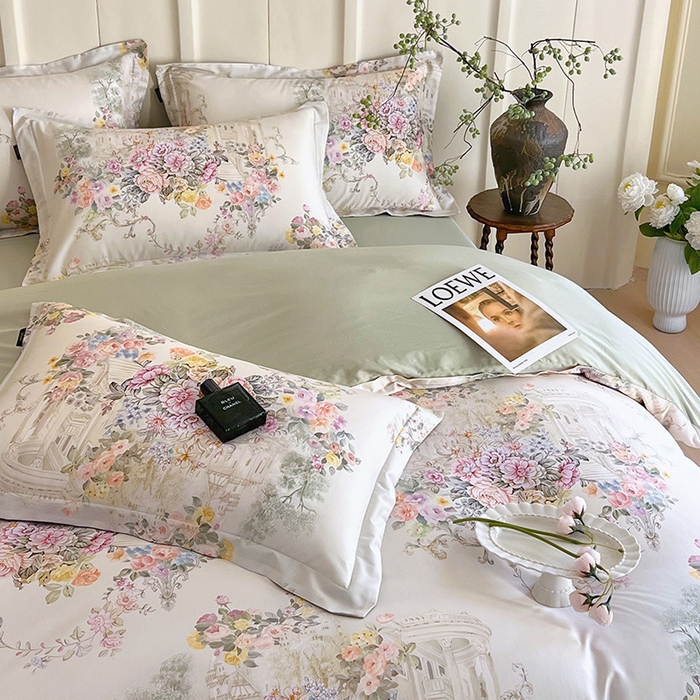 91家纺网 家纺一手货源 找家纺 梧桐树 2026新款全棉纯棉长绒棉数码印花系列四件套 S37暮光-绿