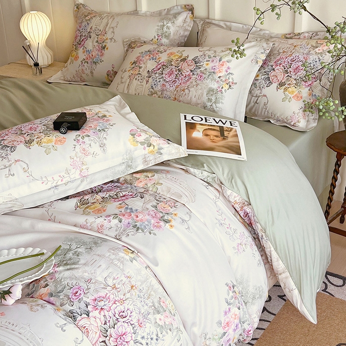 91家纺网 家纺一手货源 找家纺 梧桐树 2026新款全棉纯棉长绒棉数码印花系列四件套 S37暮光-绿