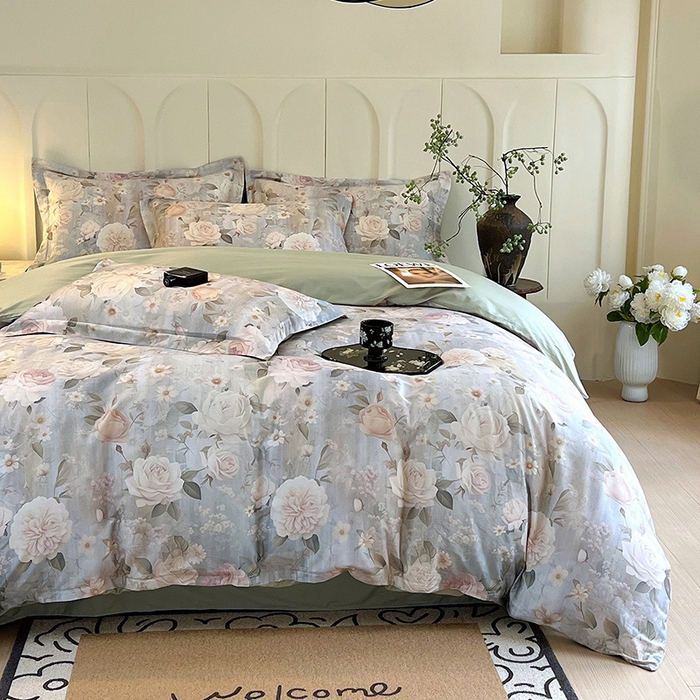 91家纺网 家纺一手货源 找家纺 梧桐树 2026新款全棉纯棉长绒棉数码印花系列四件套 S38醉月兰