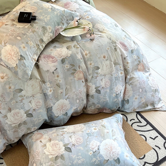 91家纺网 家纺一手货源 找家纺 梧桐树 2026新款全棉纯棉长绒棉数码印花系列四件套 S38醉月兰