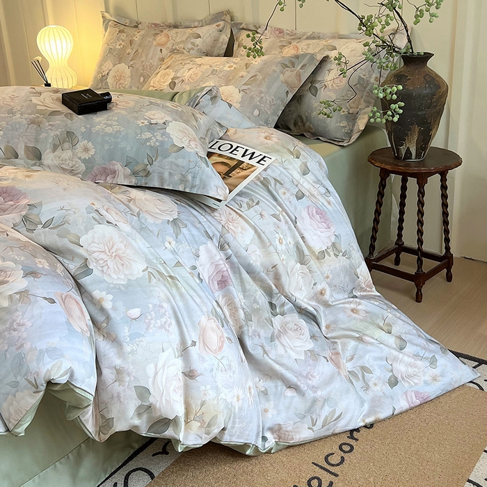 91家纺网 家纺一手货源 找家纺 梧桐树 2026新款全棉纯棉长绒棉数码印花系列四件套 S38醉月兰