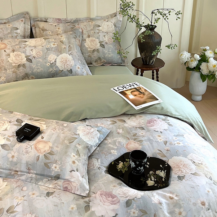 91家纺网 家纺一手货源 找家纺 梧桐树 2026新款全棉纯棉长绒棉数码印花系列四件套 S38醉月兰