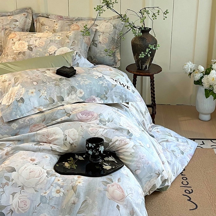 91家纺网 家纺一手货源 找家纺 梧桐树 2026新款全棉纯棉长绒棉数码印花系列四件套 S38醉月兰