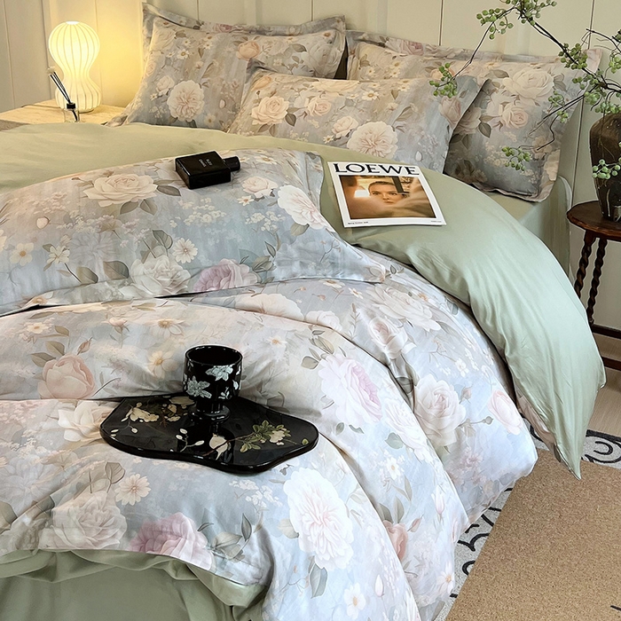 91家纺网 家纺一手货源 找家纺 梧桐树 2026新款全棉纯棉长绒棉数码印花系列四件套 S38醉月兰