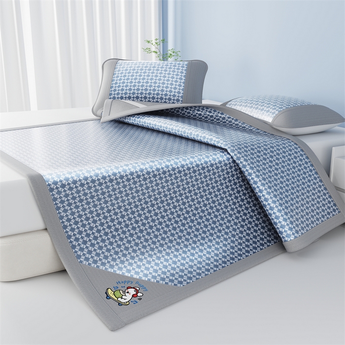 91家纺网 家纺一手货源 找家纺 梦卡迪 2026新款罗兰格凉感冰丝席 罗兰格蓝-床席款