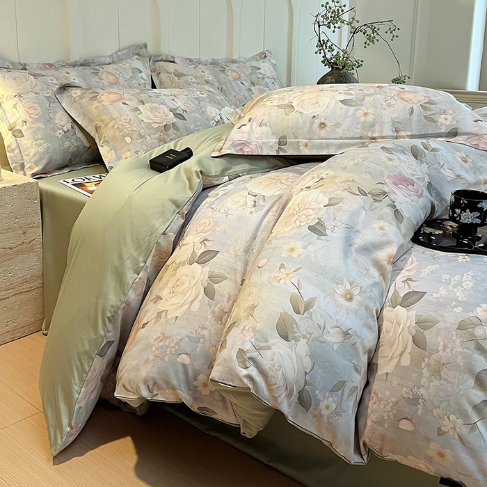 91家纺网 家纺一手货源 找家纺 梧桐树 2026新款全棉纯棉长绒棉数码印花系列四件套 S38醉月兰