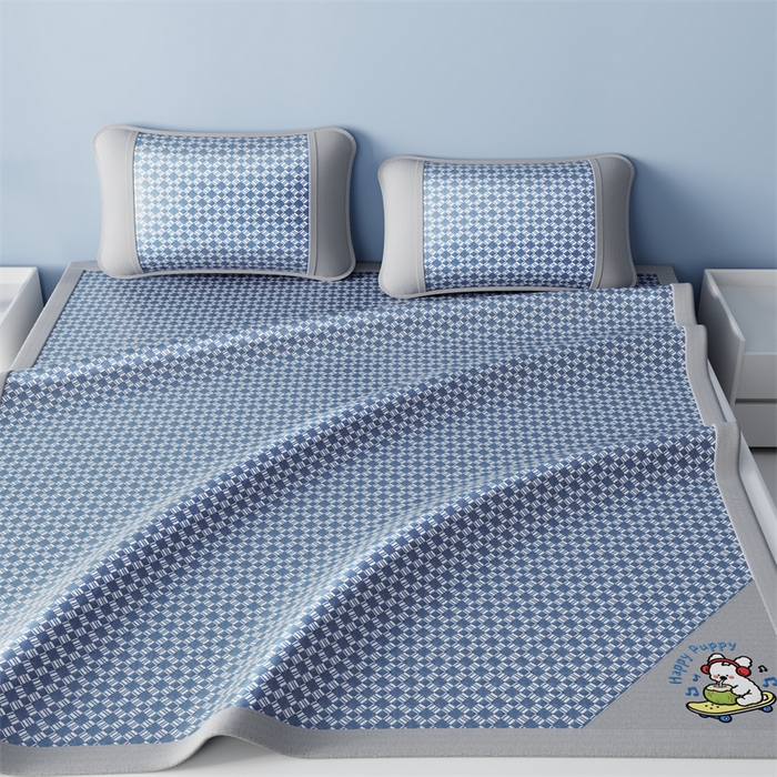 91家纺网 家纺一手货源 找家纺 梦卡迪 2026新款罗兰格凉感冰丝席 罗兰格蓝-床席款