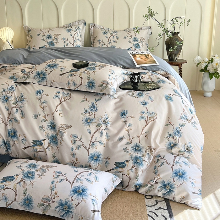 91家纺网 家纺一手货源 找家纺 梧桐树 2026新款全棉纯棉长绒棉数码印花系列四件套 S39仲夏之梦