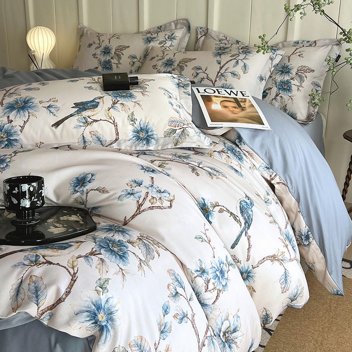 91家纺网 家纺一手货源 找家纺 梧桐树 2026新款全棉纯棉长绒棉数码印花系列四件套 S39仲夏之梦