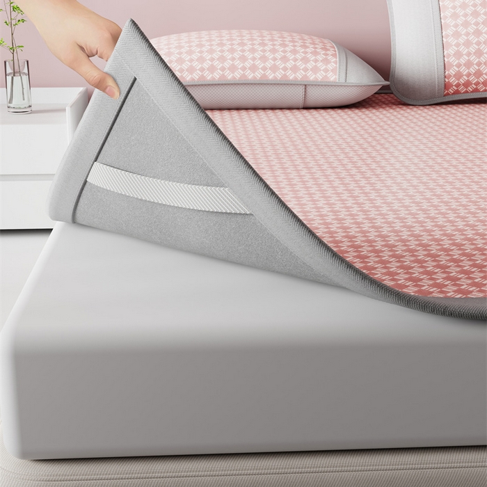 91家纺网 家纺一手货源 找家纺 梦卡迪 2026新款罗兰格凉感冰丝席 罗兰格粉-床席款