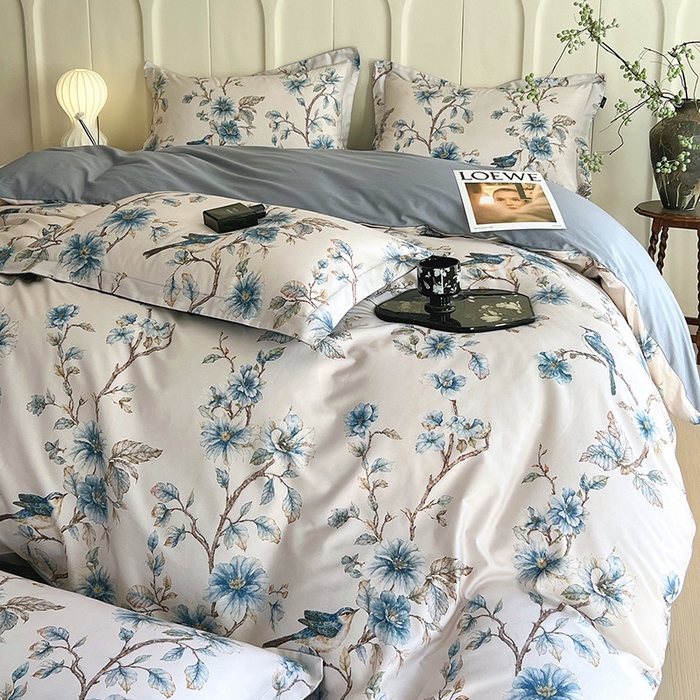 91家纺网 家纺一手货源 找家纺 梧桐树 2026新款全棉纯棉长绒棉数码印花系列四件套 S39仲夏之梦