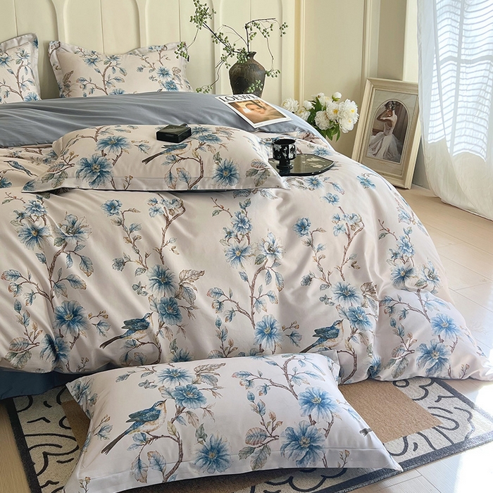 91家纺网 家纺一手货源 找家纺 梧桐树 2026新款全棉纯棉长绒棉数码印花系列四件套 S39仲夏之梦