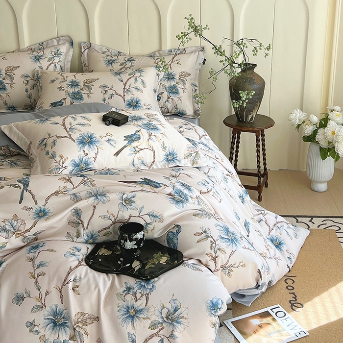 91家纺网 家纺一手货源 找家纺 梧桐树 2026新款全棉纯棉长绒棉数码印花系列四件套 S39仲夏之梦