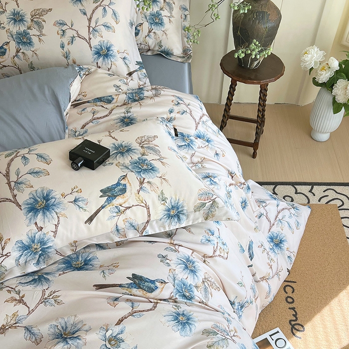 91家纺网 家纺一手货源 找家纺 梧桐树 2026新款全棉纯棉长绒棉数码印花系列四件套 S39仲夏之梦