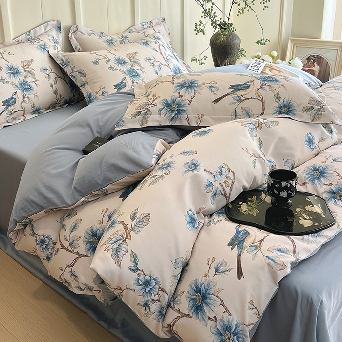 91家纺网 家纺一手货源 找家纺 梧桐树 2026新款全棉纯棉长绒棉数码印花系列四件套 S39仲夏之梦