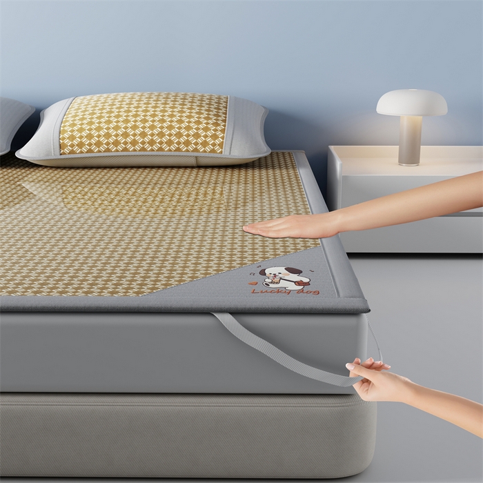 91家纺网 家纺一手货源 找家纺 梦卡迪 2026新款罗兰格凉感冰丝席 罗兰格黄-床席款