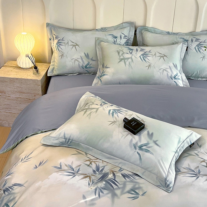 91家纺网 家纺一手货源 找家纺 梧桐树 2026新款全棉纯棉长绒棉数码印花系列四件套 S40竹影诗叶