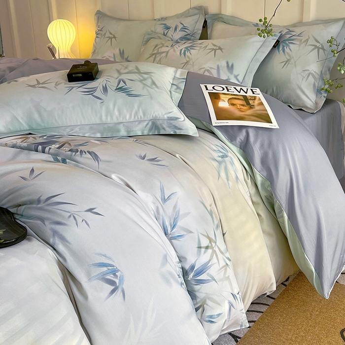 91家纺网 家纺一手货源 找家纺 梧桐树 2026新款全棉纯棉长绒棉数码印花系列四件套 S40竹影诗叶