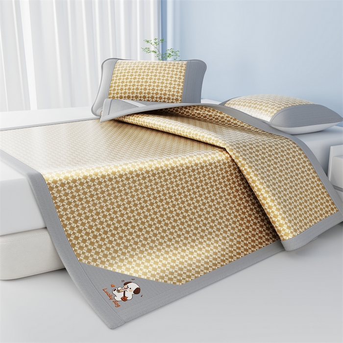 91家纺网 家纺一手货源 找家纺 梦卡迪 2026新款罗兰格凉感冰丝席 罗兰格黄-床席款