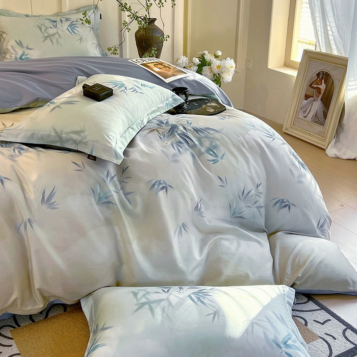 91家纺网 家纺一手货源 找家纺 梧桐树 2026新款全棉纯棉长绒棉数码印花系列四件套 S40竹影诗叶