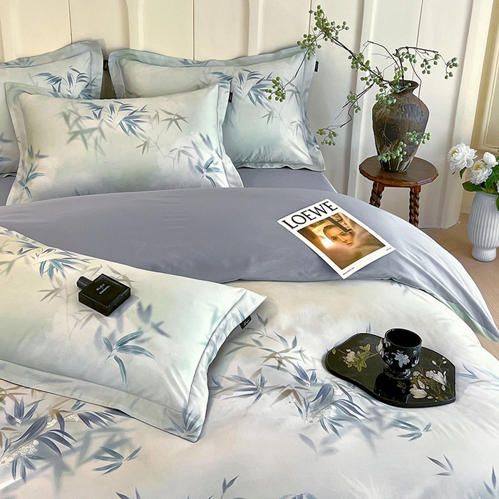 91家纺网 家纺一手货源 找家纺 梧桐树 2026新款全棉纯棉长绒棉数码印花系列四件套 S40竹影诗叶