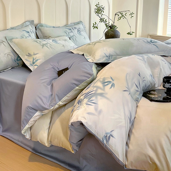 91家纺网 家纺一手货源 找家纺 梧桐树 2026新款全棉纯棉长绒棉数码印花系列四件套 S40竹影诗叶