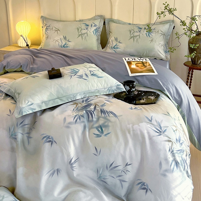 91家纺网 家纺一手货源 找家纺 梧桐树 2026新款全棉纯棉长绒棉数码印花系列四件套 S40竹影诗叶