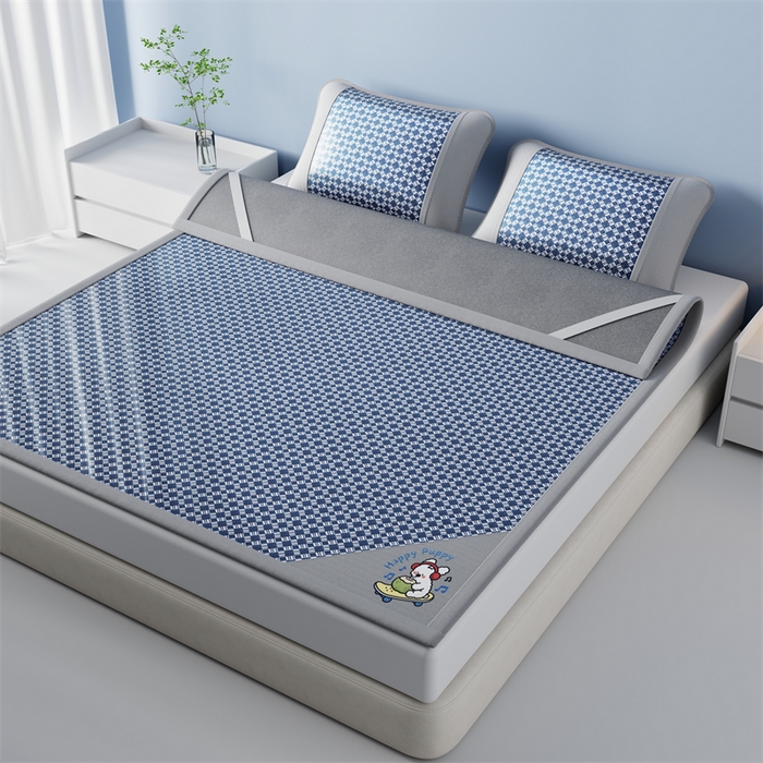 91家纺网 家纺一手货源 找家纺 梦卡迪 2026新款罗兰格凉感冰丝席 罗兰格蓝-床笠款