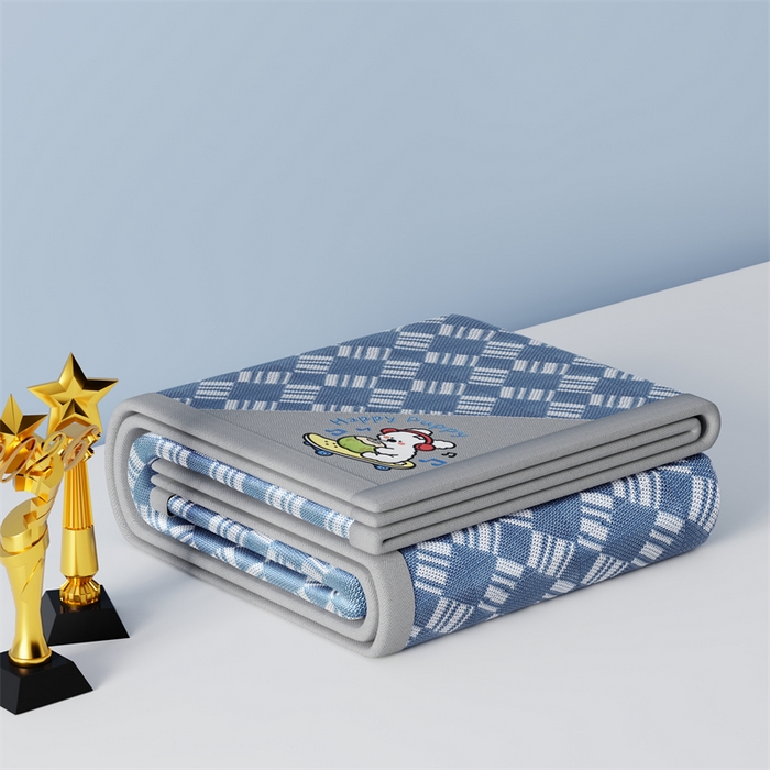 91家纺网 家纺一手货源 找家纺 梦卡迪 2026新款罗兰格凉感冰丝席 罗兰格蓝-床笠款