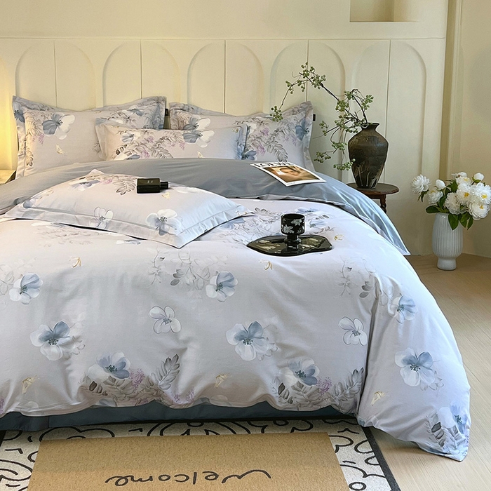 91家纺网 家纺一手货源 找家纺 梧桐树 2026新款全棉纯棉长绒棉数码印花系列四件套 S41溪悦