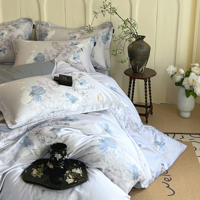 91家纺网 家纺一手货源 找家纺 梧桐树 2026新款全棉纯棉长绒棉数码印花系列四件套 S41溪悦