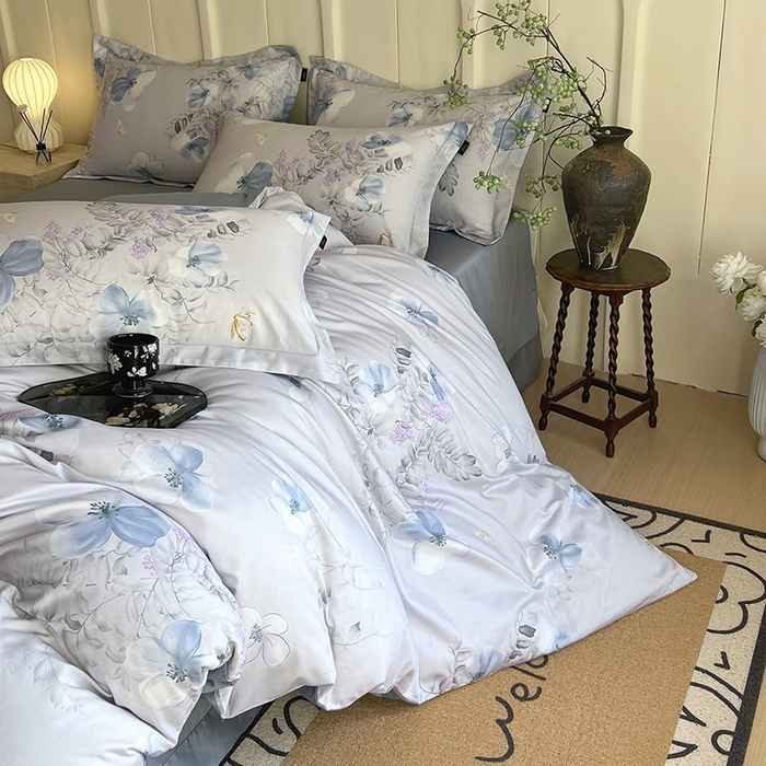 91家纺网 家纺一手货源 找家纺 梧桐树 2026新款全棉纯棉长绒棉数码印花系列四件套 S41溪悦