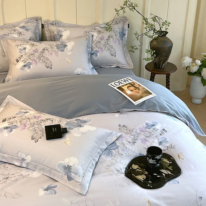 91家纺网 家纺一手货源 找家纺 梧桐树 2026新款全棉纯棉长绒棉数码印花系列四件套 S41溪悦