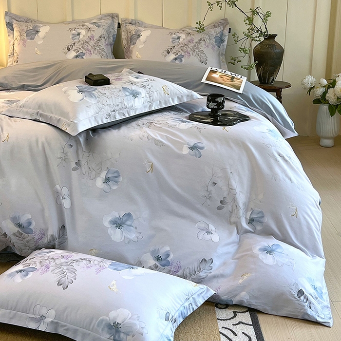 91家纺网 家纺一手货源 找家纺 梧桐树 2026新款全棉纯棉长绒棉数码印花系列四件套 S41溪悦