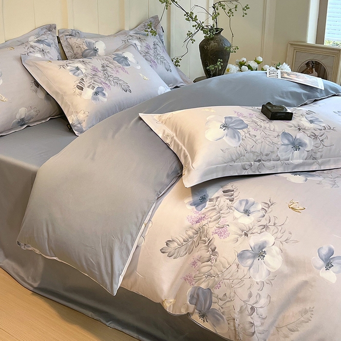 91家纺网 家纺一手货源 找家纺 梧桐树 2026新款全棉纯棉长绒棉数码印花系列四件套 S41溪悦