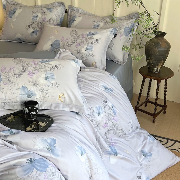 91家纺网 家纺一手货源 找家纺 梧桐树 2026新款全棉纯棉长绒棉数码印花系列四件套 S41溪悦