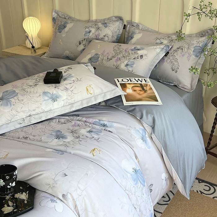 91家纺网 家纺一手货源 找家纺 梧桐树 2026新款全棉纯棉长绒棉数码印花系列四件套 S41溪悦