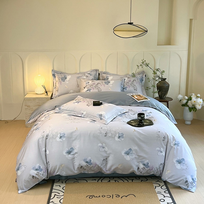 91家纺网 家纺一手货源 找家纺 梧桐树 2026新款全棉纯棉长绒棉数码印花系列四件套 S41溪悦