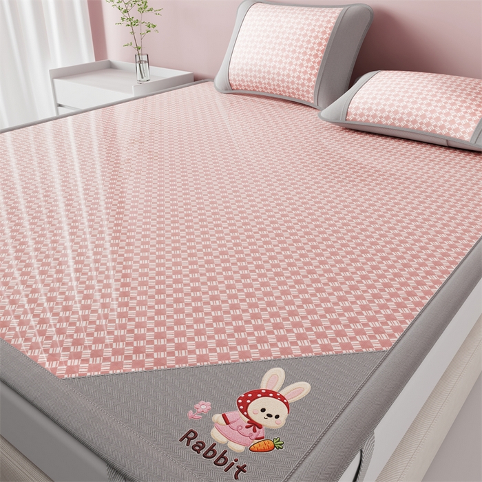 91家纺网 家纺一手货源 找家纺 梦卡迪 2026新款罗兰格凉感冰丝席 罗兰格粉-床笠款