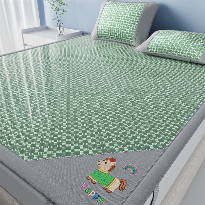 91家纺网 家纺一手货源 找家纺 梦卡迪 2026新款罗兰格凉感冰丝席 罗兰格绿-床笠款