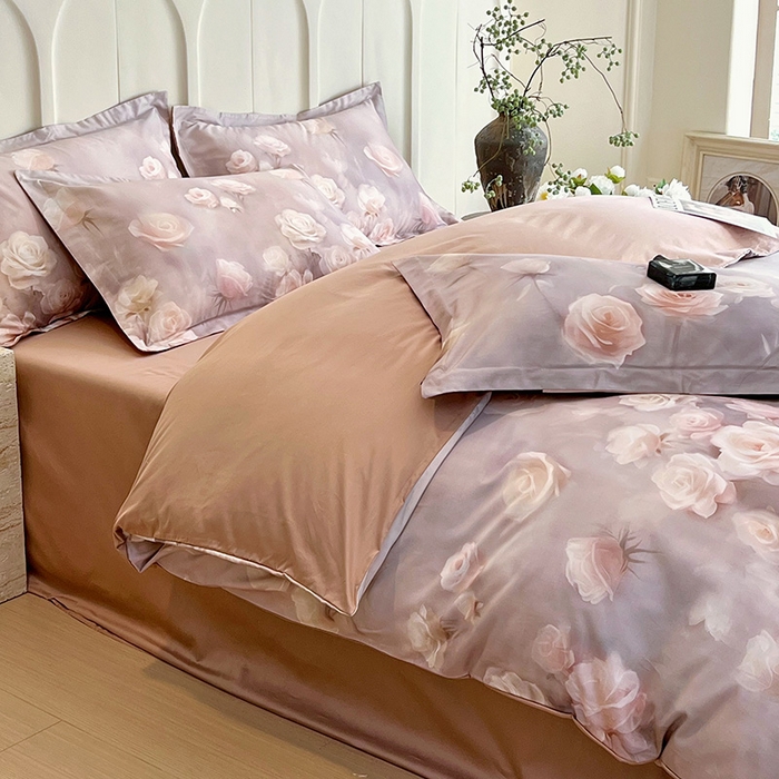 91家纺网 家纺一手货源 找家纺 梧桐树 2026新款全棉纯棉长绒棉数码印花系列四件套 S42韵彩咖