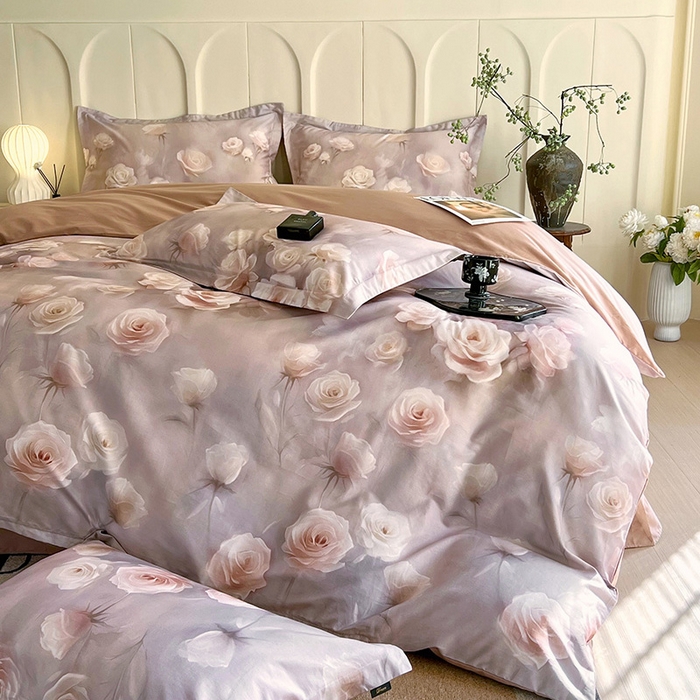 91家纺网 家纺一手货源 找家纺 梧桐树 2026新款全棉纯棉长绒棉数码印花系列四件套 S42韵彩咖