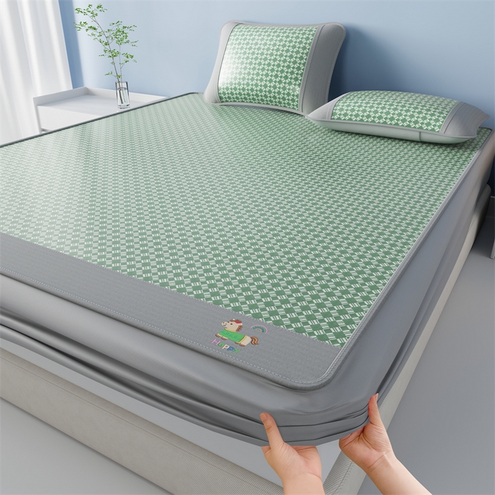 91家纺网 家纺一手货源 找家纺 梦卡迪 2026新款罗兰格凉感冰丝席 罗兰格绿-床笠款