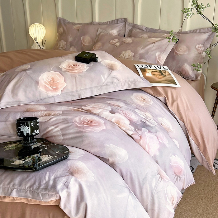 91家纺网 家纺一手货源 找家纺 梧桐树 2026新款全棉纯棉长绒棉数码印花系列四件套 S42韵彩咖