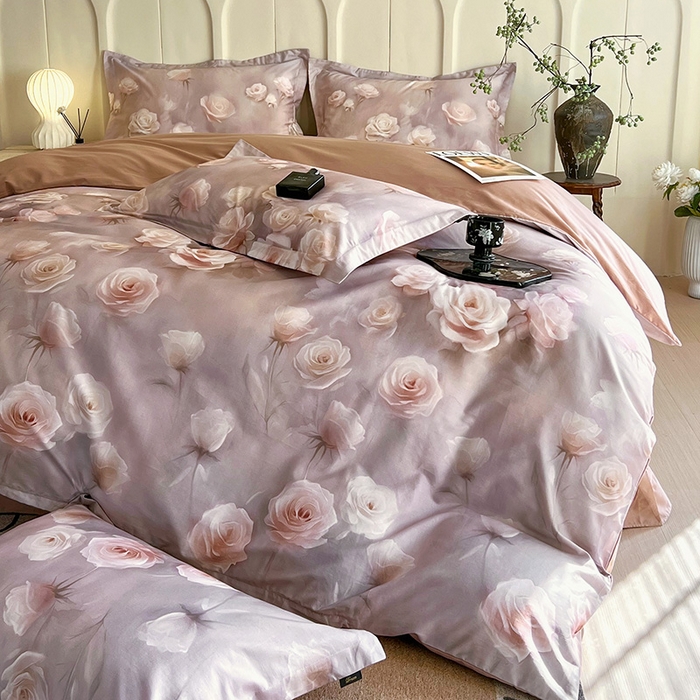 91家纺网 家纺一手货源 找家纺 梧桐树 2026新款全棉纯棉长绒棉数码印花系列四件套 S42韵彩咖