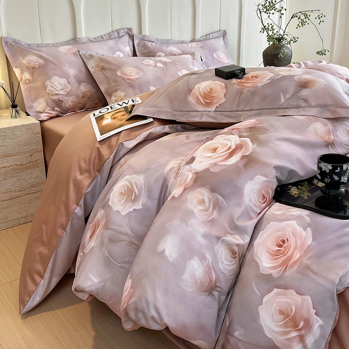 91家纺网 家纺一手货源 找家纺 梧桐树 2026新款全棉纯棉长绒棉数码印花系列四件套 S42韵彩咖