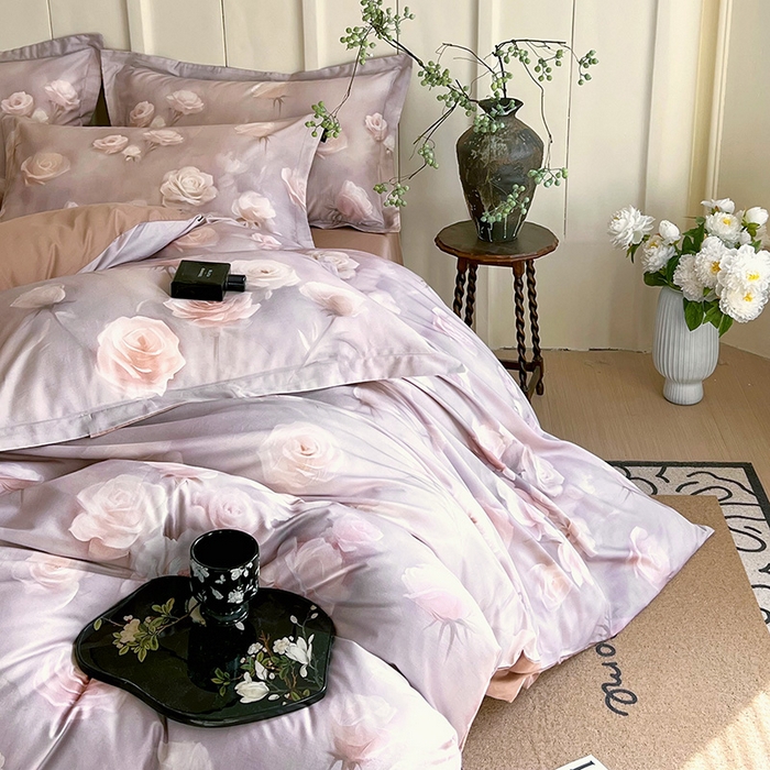 91家纺网 家纺一手货源 找家纺 梧桐树 2026新款全棉纯棉长绒棉数码印花系列四件套 S42韵彩咖