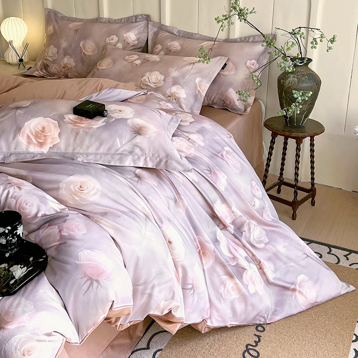 91家纺网 家纺一手货源 找家纺 梧桐树 2026新款全棉纯棉长绒棉数码印花系列四件套 S42韵彩咖