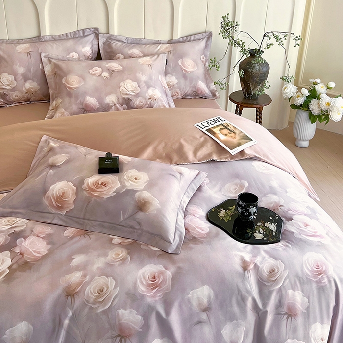 91家纺网 家纺一手货源 找家纺 梧桐树 2026新款全棉纯棉长绒棉数码印花系列四件套 S42韵彩咖