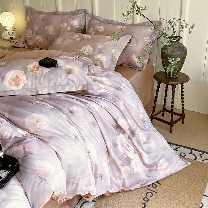 91家纺网 家纺一手货源 找家纺 梧桐树 2026新款全棉纯棉长绒棉数码印花系列四件套 S42韵彩咖